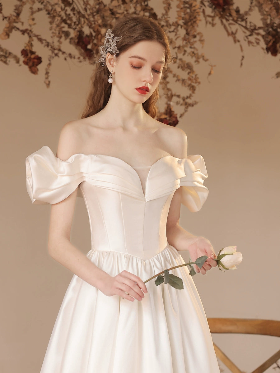 teresa off-shoulder satin maxi dress in white