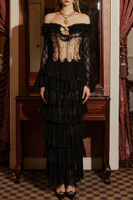 Abito da cerimonia vintage con corsetto e gonna a spina di pesce