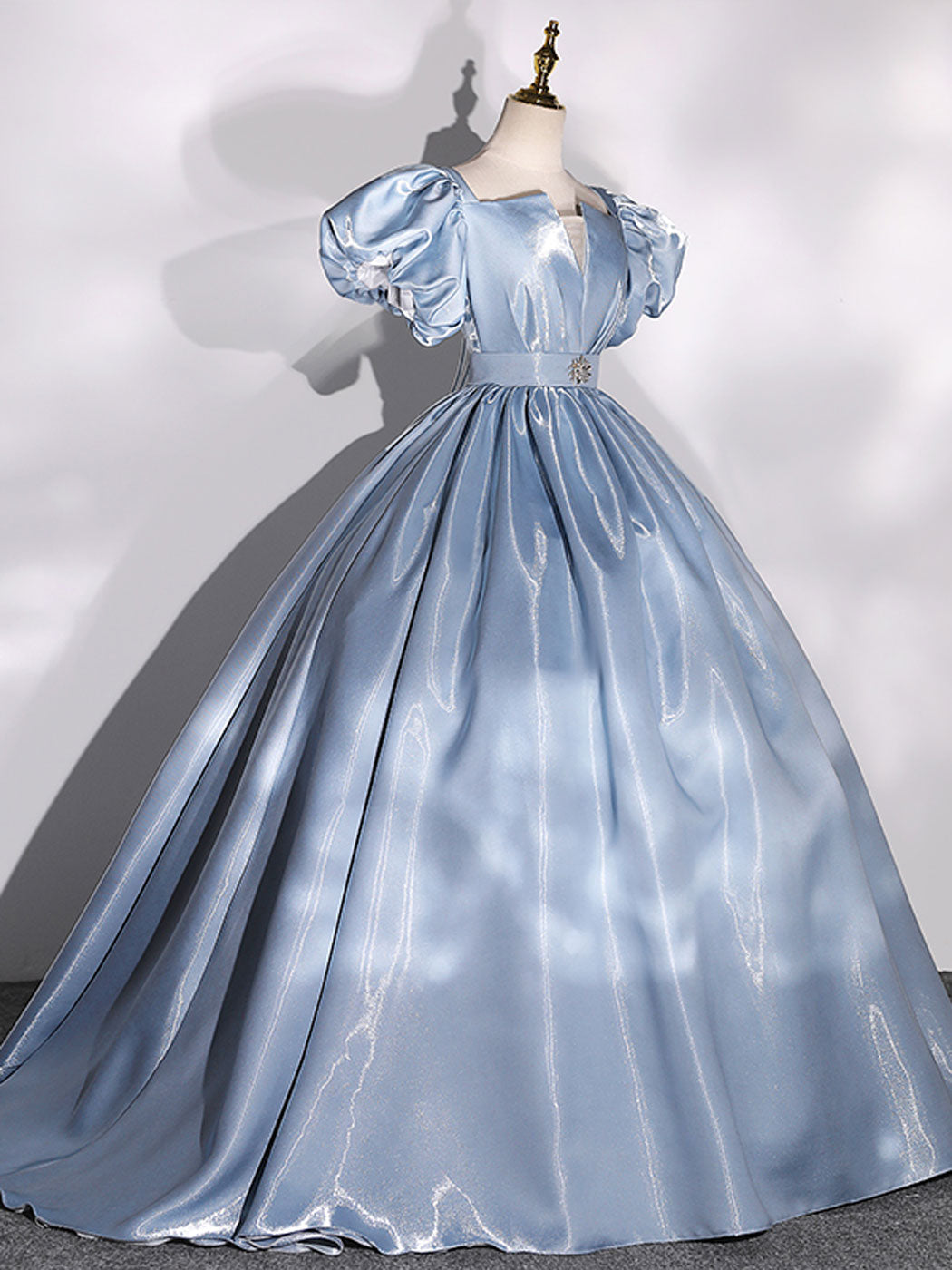 Ball Gown Puff Sleeves Blue Dress