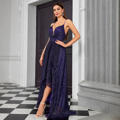 lura off shoulder sequin backless maxi dress in navy blue