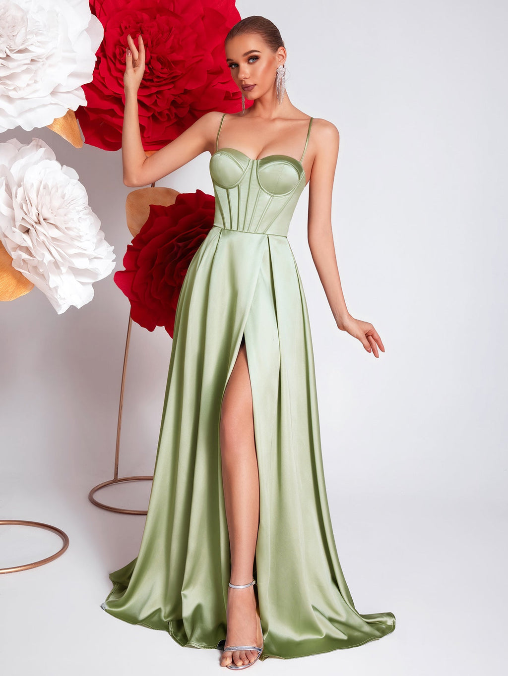 Twill high slit maxi dress