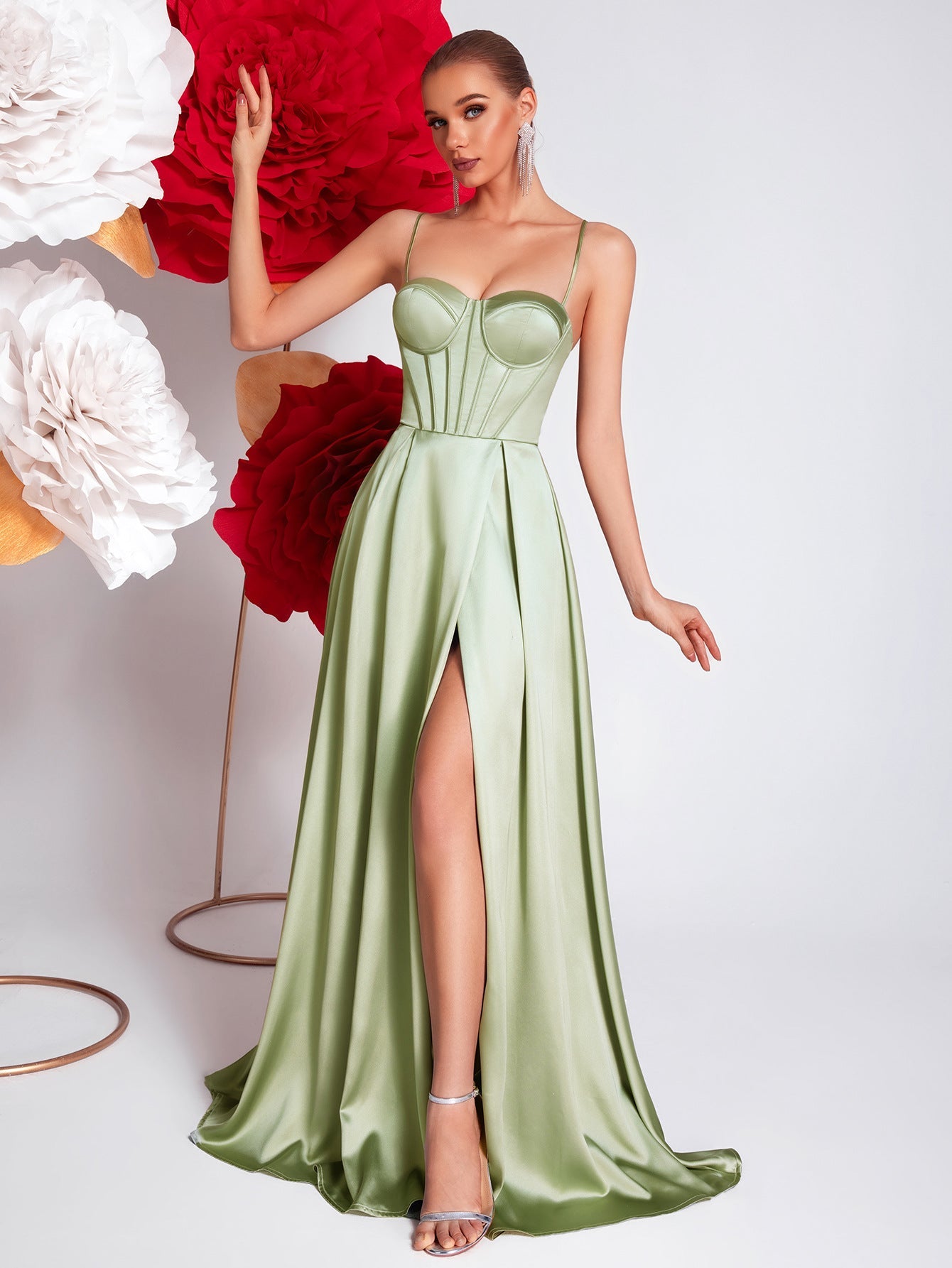 Twill high slit maxi dress