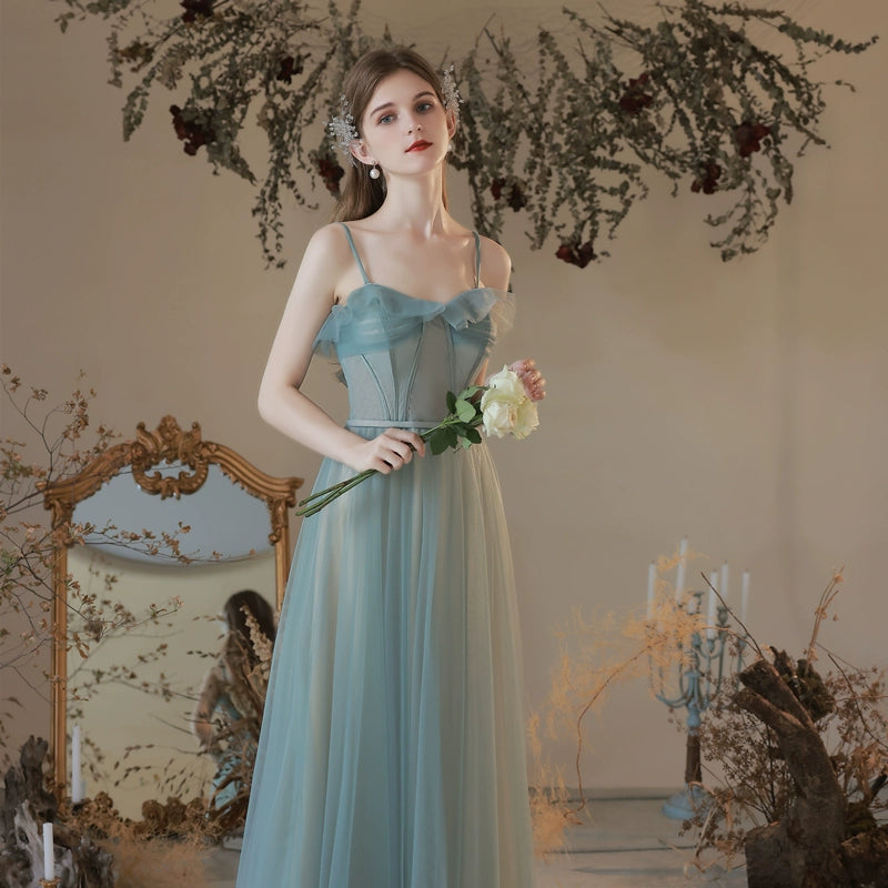 abito lungo in tulle con volant Viven color menta