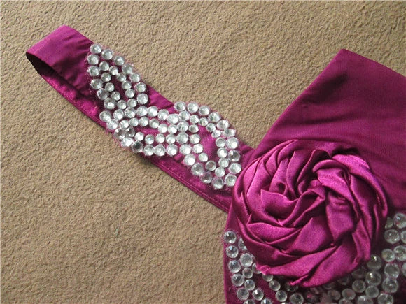 Purple one-shoulder chiffon flower maxi dress