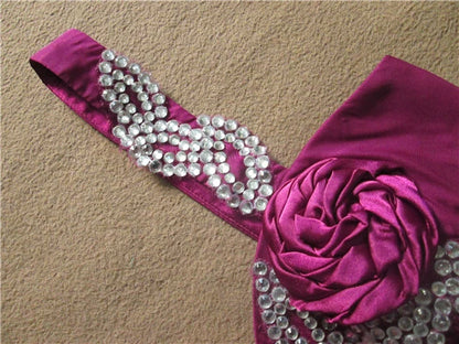 Purple one-shoulder chiffon flower maxi dress