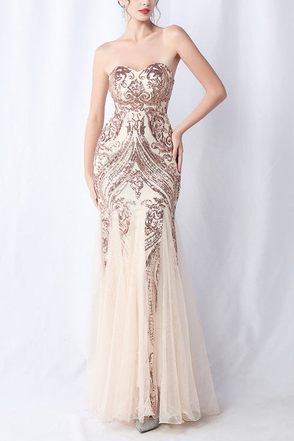 sparkle strapless tulle maxi dress