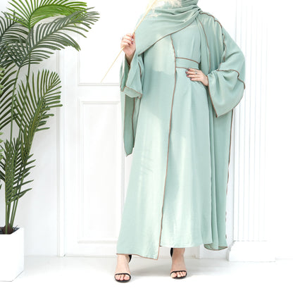 3pcs Set Cardigan+without Sleeves Inner Dress+Hijab