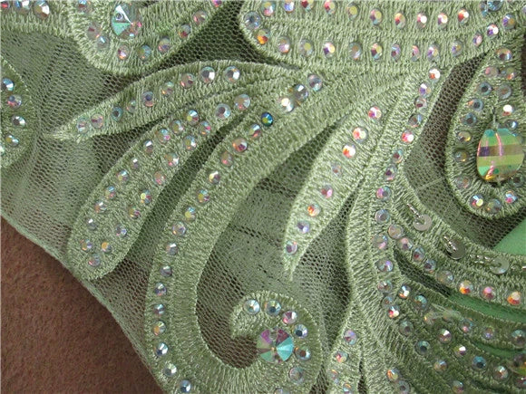 Green chiffon lace beading maxi dress