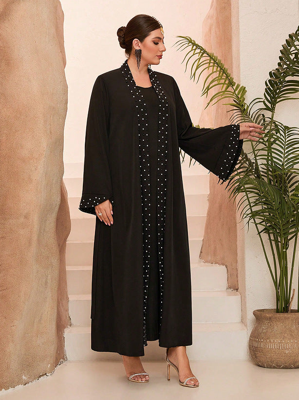 arab beading belt embroidery maxi dress in black