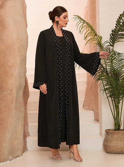 arab beading belt embroidery maxi dress in black