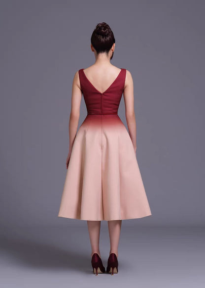 Red pink gradient Sleeveless midi dress