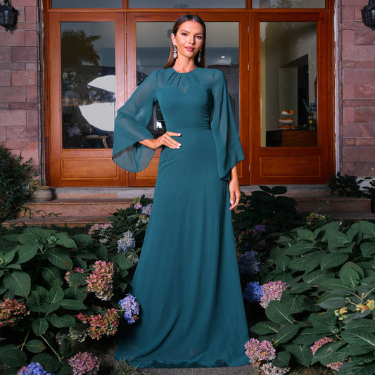 simona dark green chiffon maxi dress
