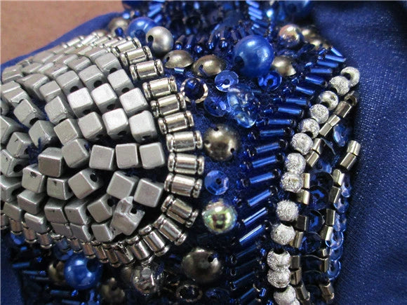 Blue chiffon tube top slim beaded maxi dress