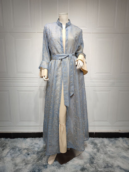 2 Pcs Suit Middle East Evening Dress Cross-border Muslim Lady Lotus Leaf Sleeve New Dress Abaya Robe