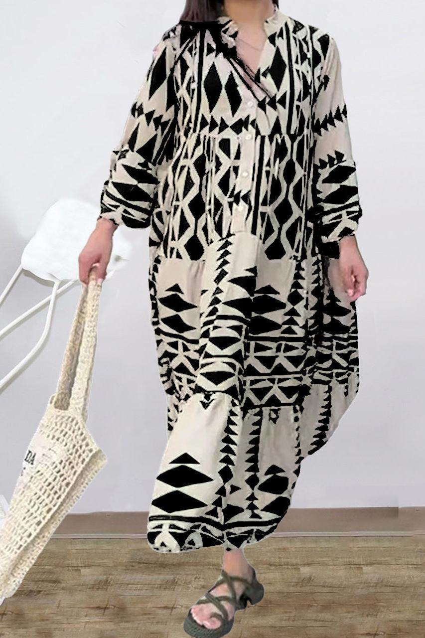 Ladies Elegant Printed Shirt Skirt Bohemian Dress