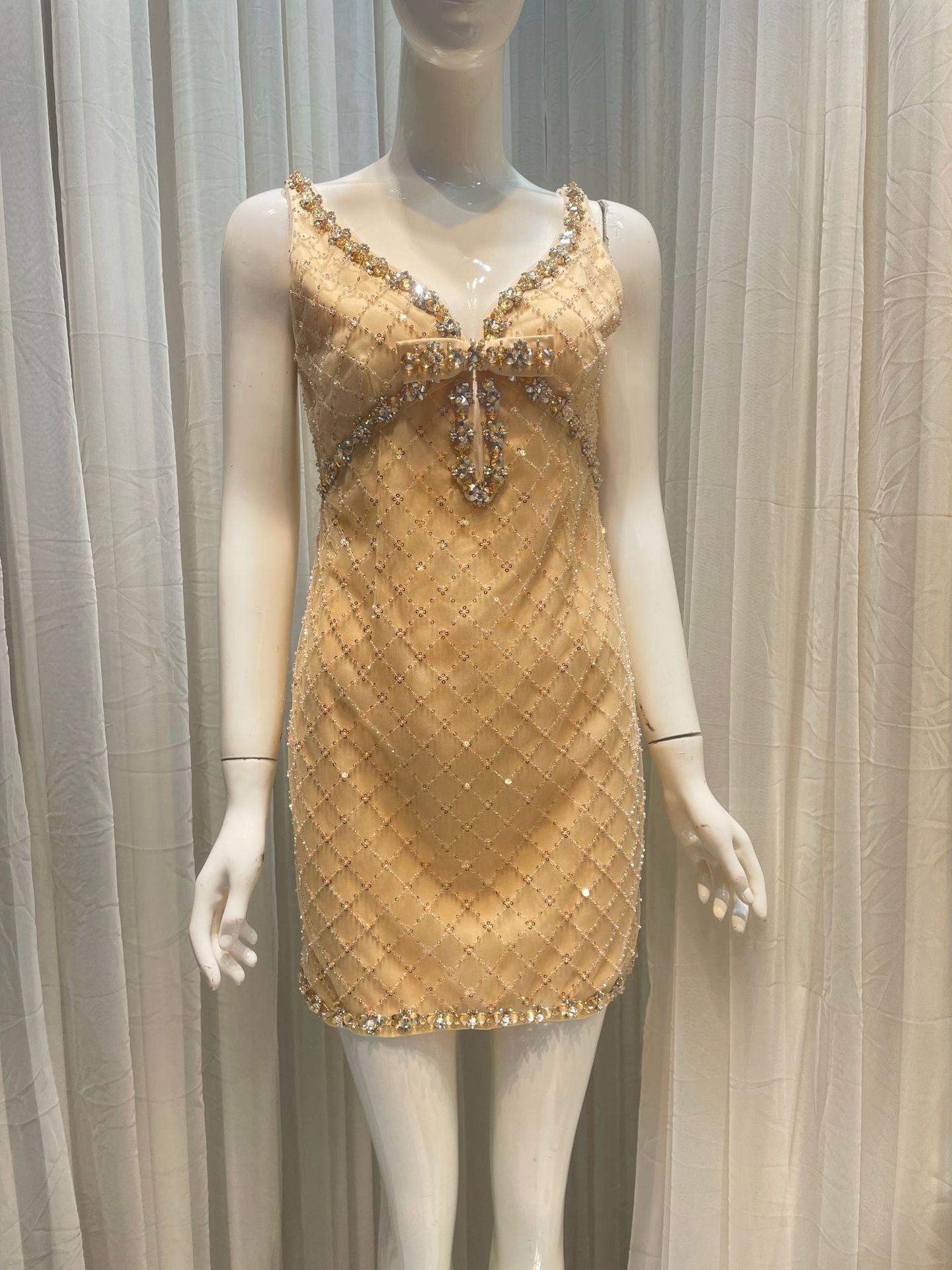 mona Embellished Rhinestone Sequin Mini Dress in yellow