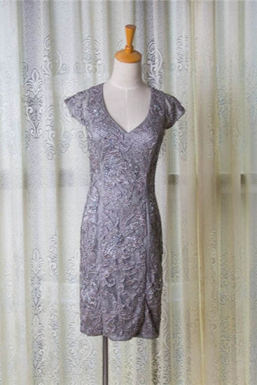 Gray hip-hugging embroidered and beaded evening dress