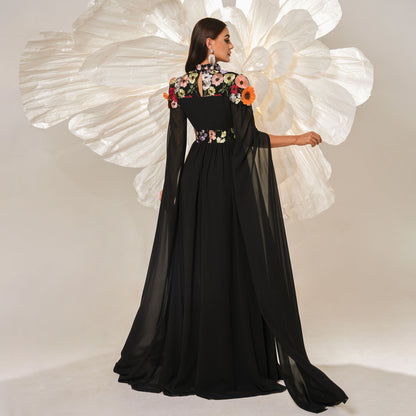 floral applique tulle maxi dress