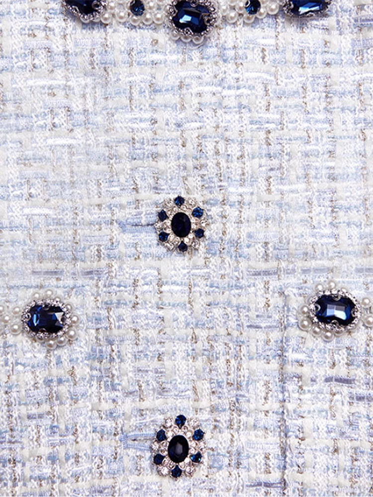 zenobia pale blue beaded Embellished Tweed Jacket