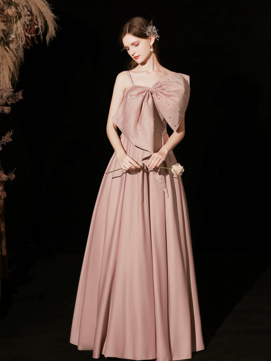 pearl embellished bow strapless maxi dress in pink