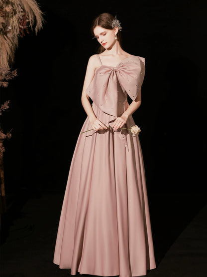 pearl embellished bow strapless maxi dress in pink