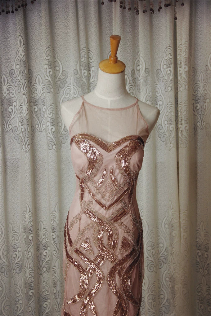 Lotus color sequined organza beaded mini dress