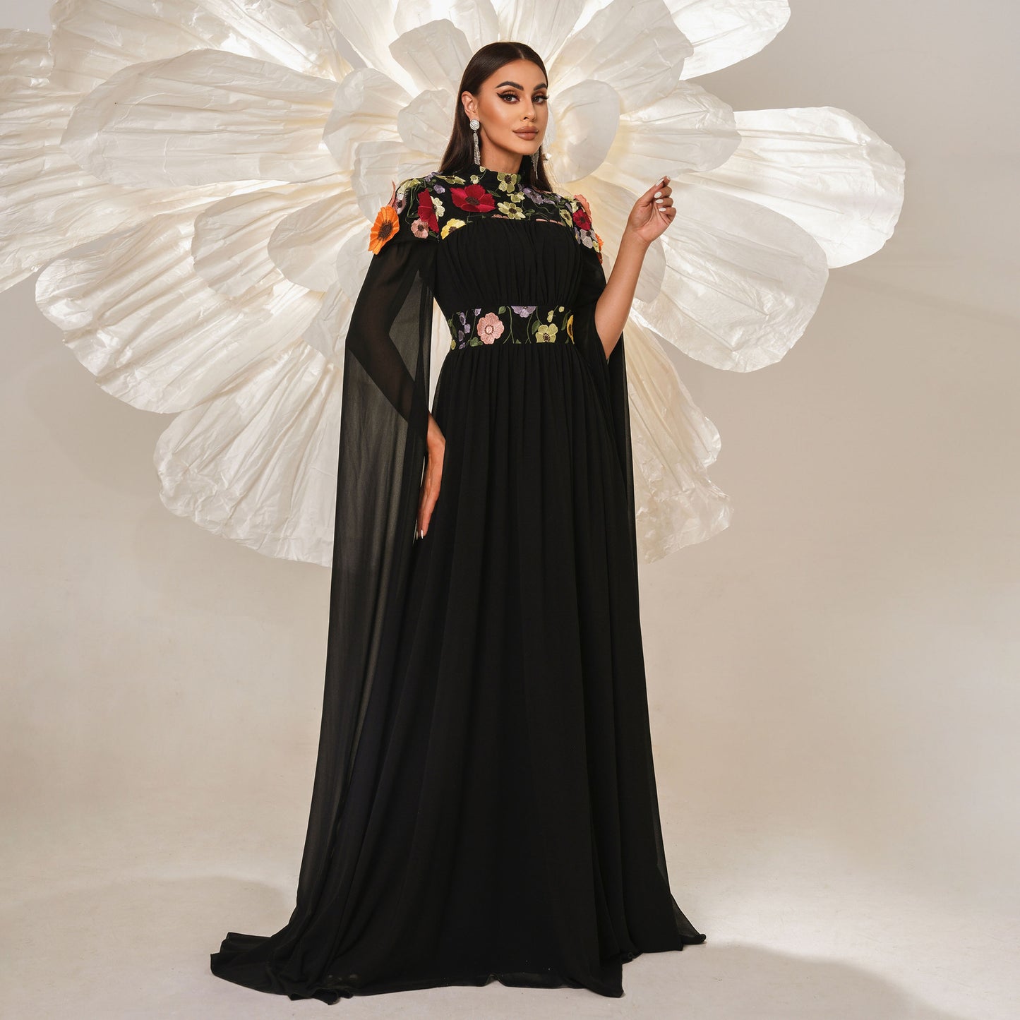 floral applique tulle maxi dress
