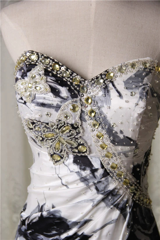 Elegant satin fishtail skirt with ink painting print