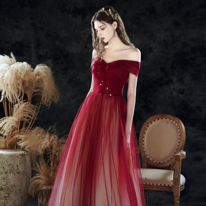 Gradient tulle strapless maxi dress in claret