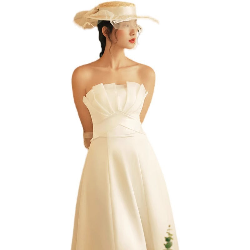 Louise French satin minimalist slimming princess-style lightweight wedding Maxi Dress