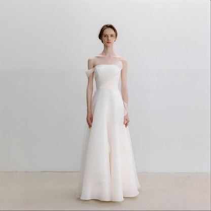 Lyuba White French Lightweight High-End Strapless Slim Fit Simple Maxi Dress