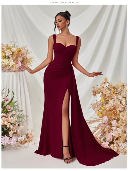 Hip-hugging high-slit suspender long dress
