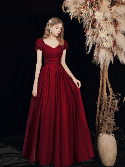 High-quality French red satin maxi dress