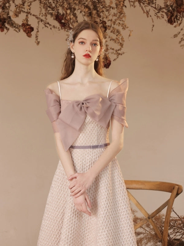 champagne bow embellished plaid maxi dress