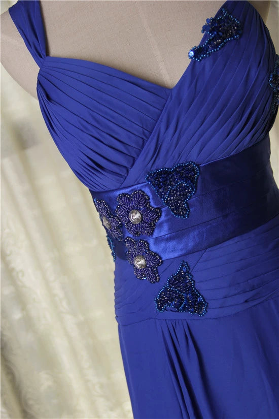 Blue chiffon long double shoulder dress