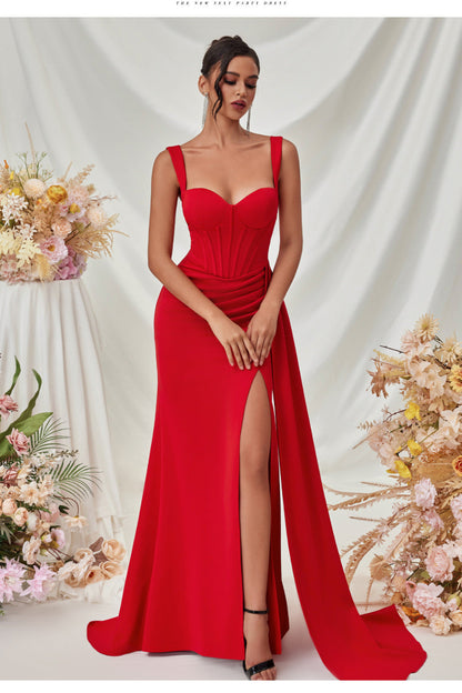 Hip-hugging high-slit suspender long dress