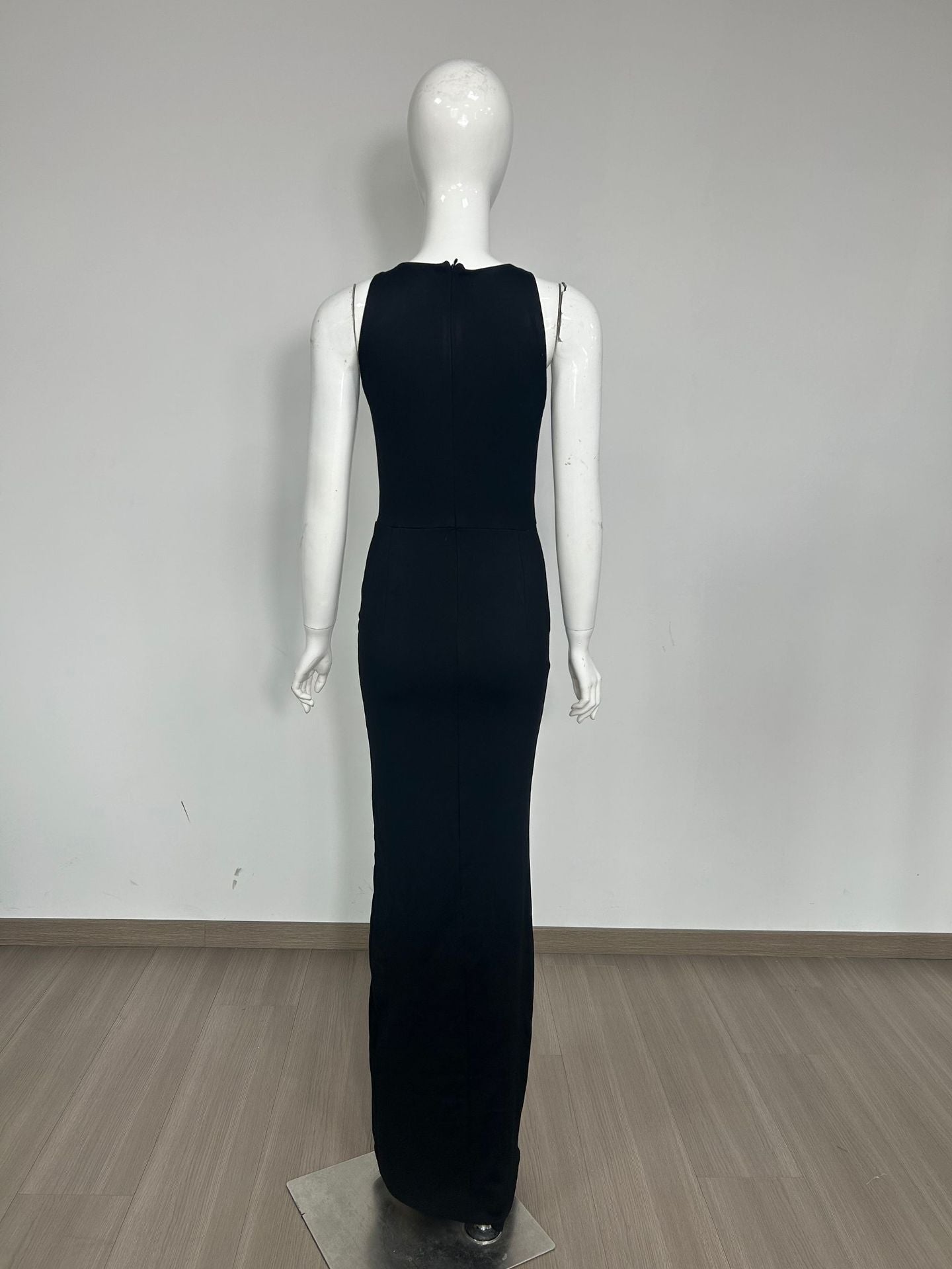 emerald embellished cutout sleeveless maxi dress in black