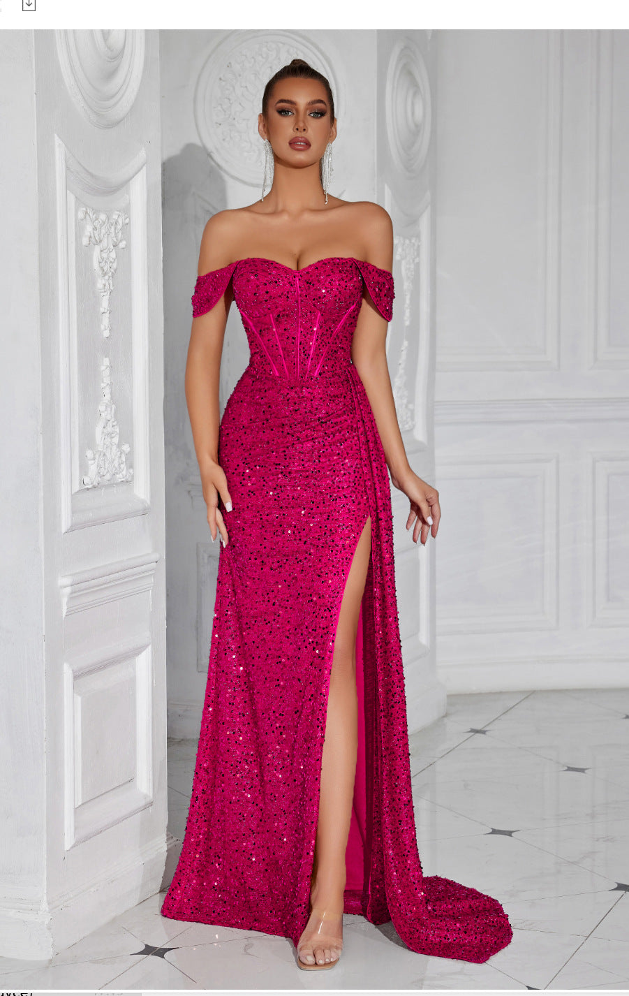 gabrielle Sequined strapless slit evening maxi dress