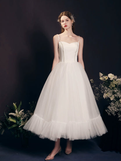 satin tulle puff sleeve maxi dress in white