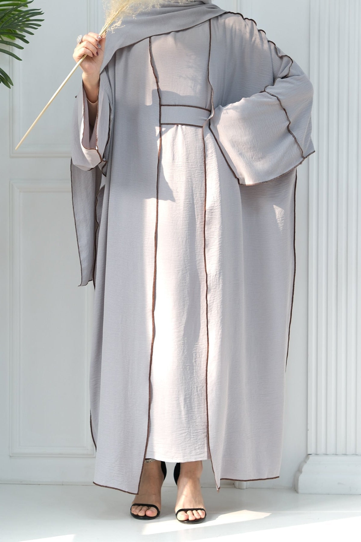 3pcs Set Cardigan+without Sleeves Inner Dress+Hijab