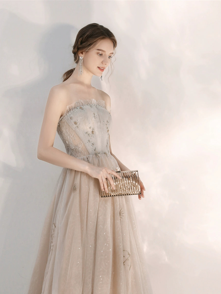 champagne sequin strapless maxi dress