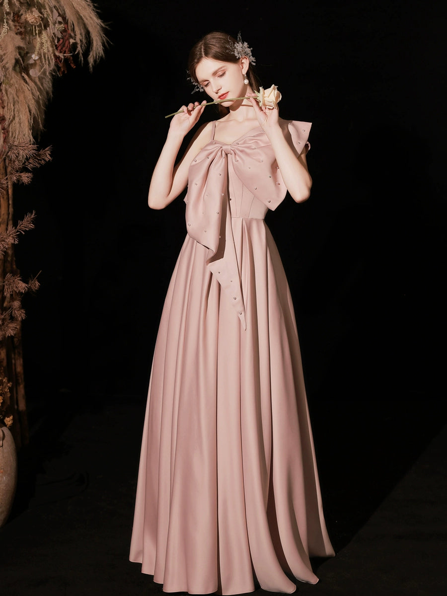 pearl embellished bow strapless maxi dress in pink