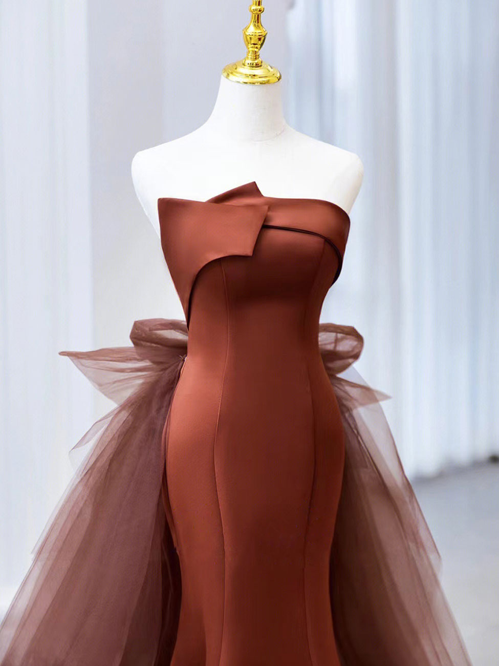 Mermaid Tulle Satin Long Prom Dress