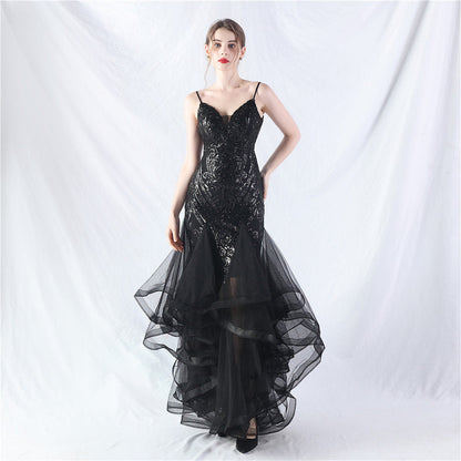 sequin slip tulle maxi dress