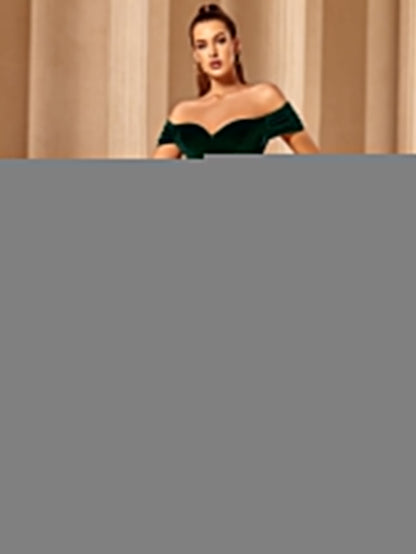 One-shoulder strapless high-slit evening dress