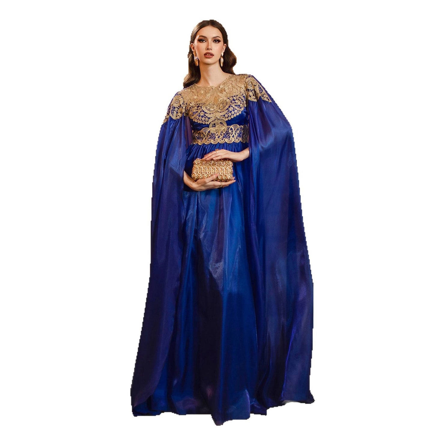 lace banquet swing evening dress in blue