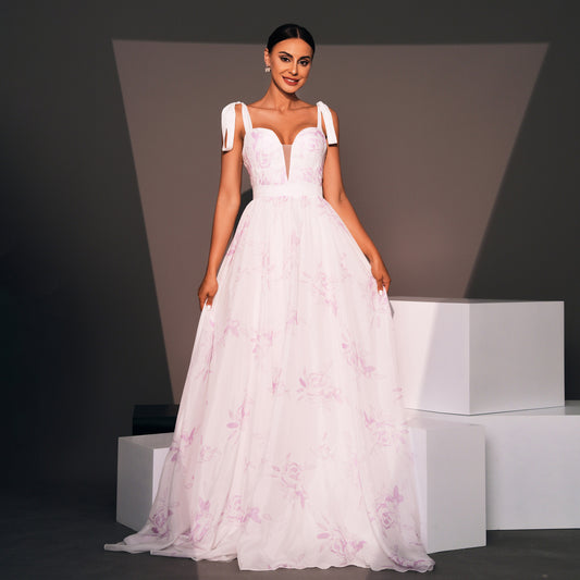evangeline floral print strapless maxi dress