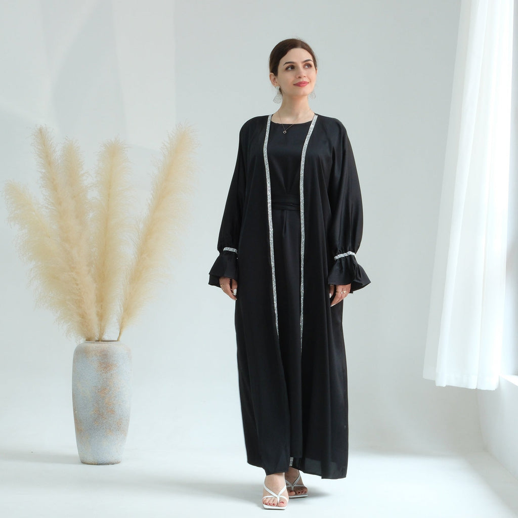 Beaded Trumpet Sleeve Robe and Sleeveless Skirt with Inside Two-piece Suit