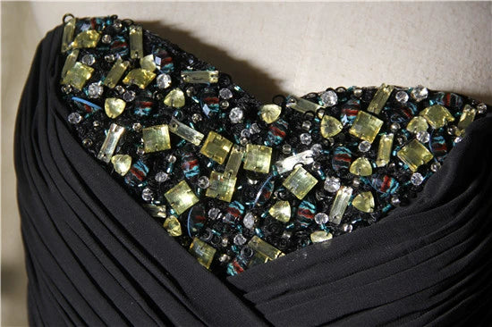 Chiffon Strapless Beaded Irregular Evening maxi Dress