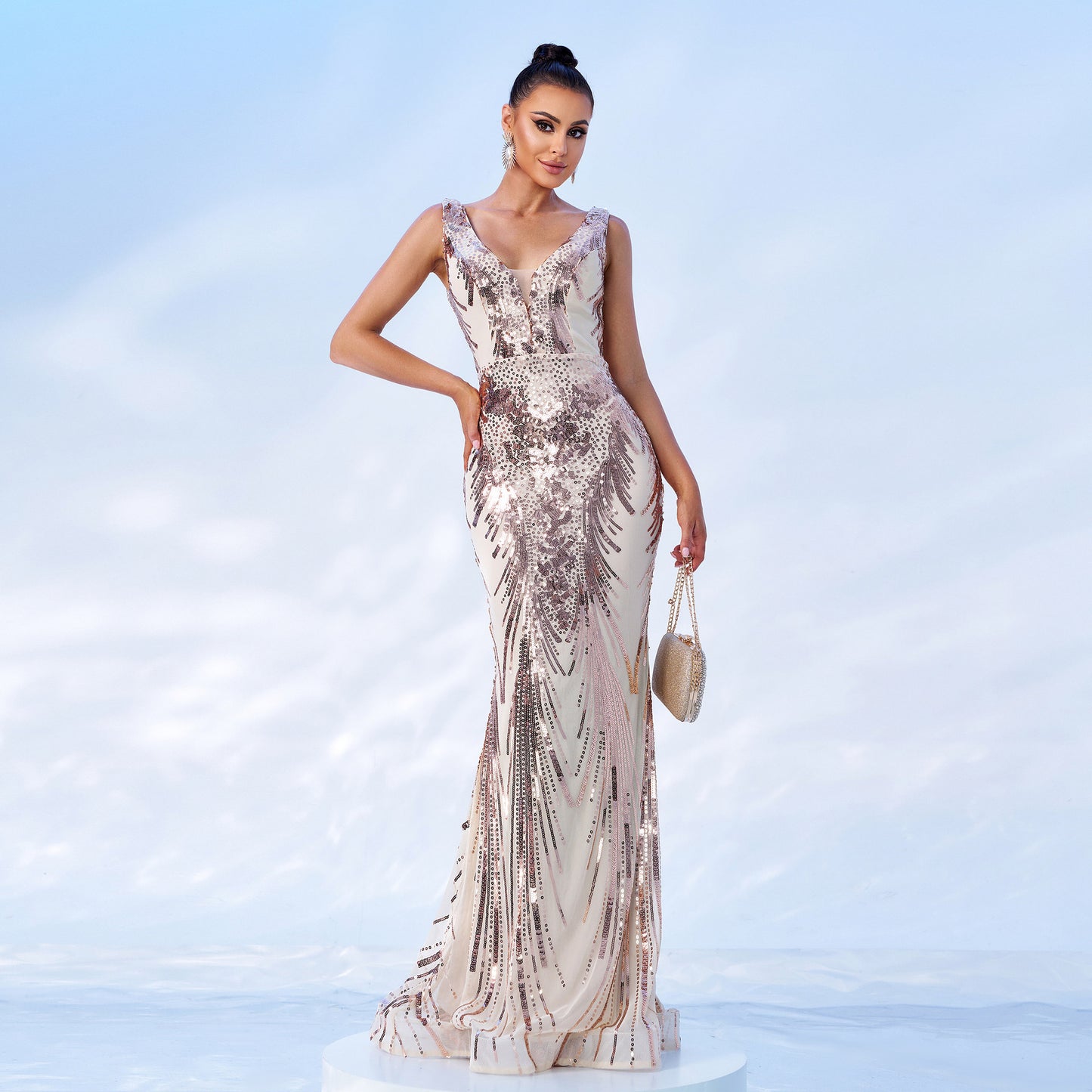 setlla sequin embellished fishtail maxi dress